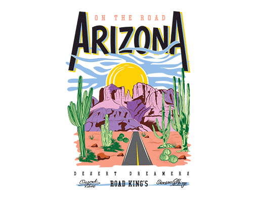 卡通风景图案变形英文字母沙漠图案仙人掌图案卡通太阳山峰图案男装印花素材