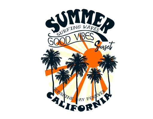 卡通风景图案卡通椰子树剪影图案summer英文字母夏季印花素材手写英文字母