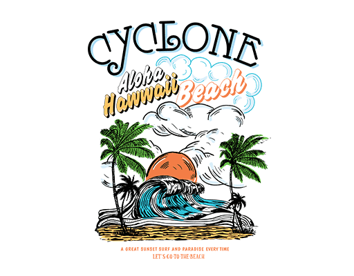 卡通风景图案手绘椰子树图案卡通海浪海洋图案卡通云朵图案卡通英文字母海滩男装印花素材