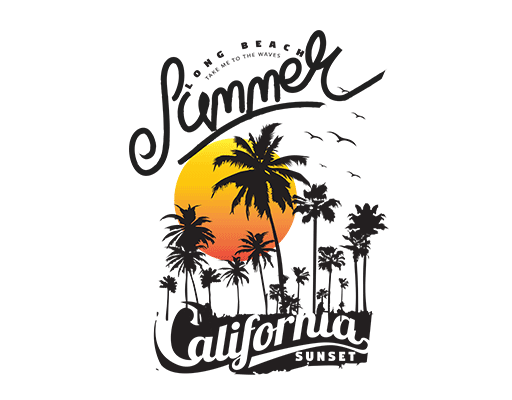 卡通风景图案椰子树剪影图案手写英文字母男装风景图案卡通太阳图案夏季印花素材