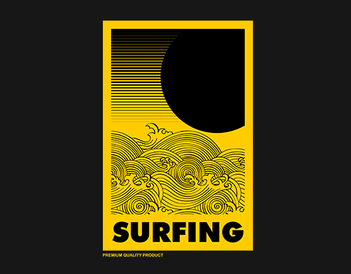 复古海浪图案手绘线条海浪卡通太阳男装方形印花图案SURFING印花素材