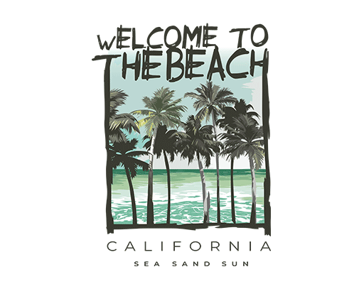 卡通椰子树图案手绘海洋风景图案手写英文字母海滩图案男装印花素材