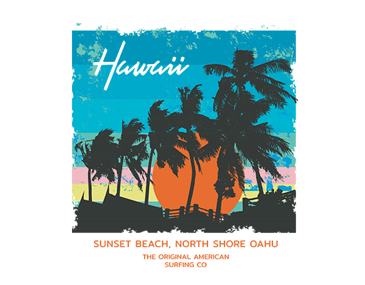 卡通椰子树图案手绘椰子树卡通风景图案油画图案男装印花素材卡通太阳海洋风景