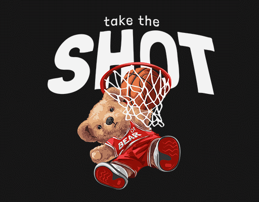 投篮的小熊卡通动物图案手绘小熊卡通英文字母图案男装印花图灌篮熊图案变形英文字母