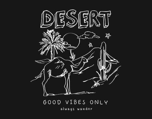 卡通沙漠图啊手写英文字母手绘骆驼卡通仙人掌沙漠图案风景图案男装印花素材