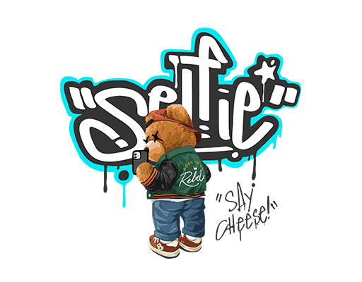 卡通小熊手绘涂鸦小熊自拍熊涂鸦熊卡通英文字母牛仔熊手写英文字母男装印花素材