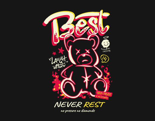 卡通小熊图案手绘小熊涂鸦英文字母图案涂鸦熊印花图案彩色英文字母