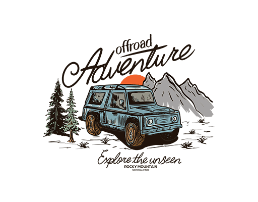 卡通汽车图案手写英文字母卡通卡通越野车山峰树木图案男装印花素材飘逸英文字母