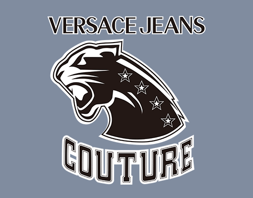卡通豹子头像VERSACE JEANS印花图案卡通动物头像变形英文字母豹子剪影图案