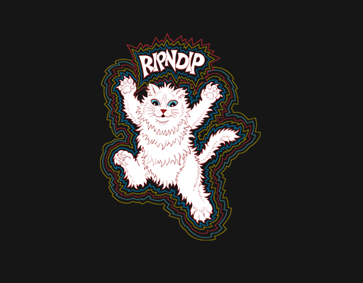 卡通猫图案手绘猫彩色猫剪影RIPNDIP英文字母男装印花素材卡通动物图案