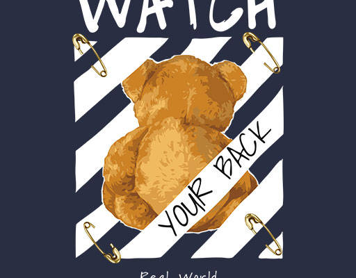 卡通小熊背影手绘卡通手写英文字母矢量别针图案