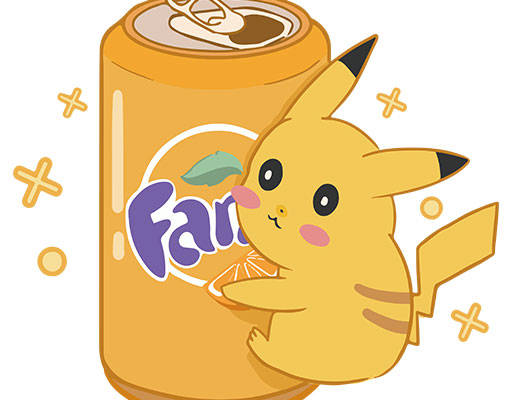 芬达饮料矢量卡通饮料瓶子矢量皮卡丘矢量手绘卡通矢量易拉罐矢量