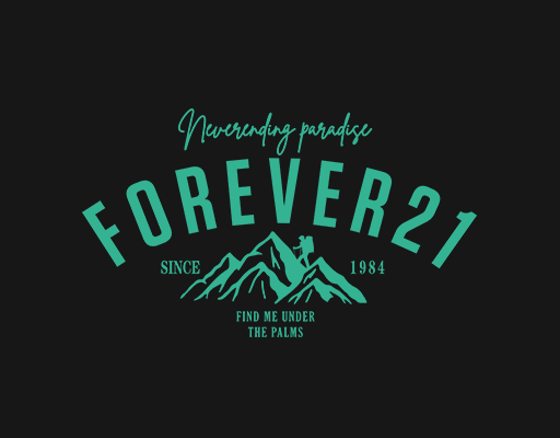 卡通英文字母图案FOREVER21英文字母图案卡通山峰登山人物剪影图案男装印花素材