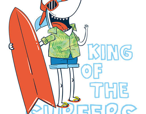 卡通鲨鱼矢量手写英文字母矢量冲浪鲨鱼手绘卡通动物