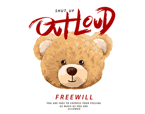 卡通熊头手写英文字母图案毛绒熊头小熊头像男装印花素材卫衣印花图案