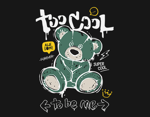 涂鸦小熊图案卡通小熊简笔小熊涂鸦英文字母图案男装印花素材绿色熊手绘熊