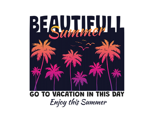 卡通椰子树图案卡通英文彩色椰子树剪影图案男装夏季印花素材卡通英文字母