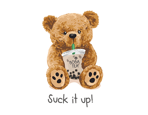 喝奶茶的小熊毛绒玩具熊喝奶茶熊男装印花素材可爱熊T恤卫衣印花素材