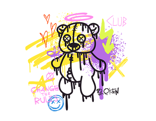 卡通小熊图案涂鸦小熊喷溅小熊手写英文字母图案手绘爱心形图案滴墨图案