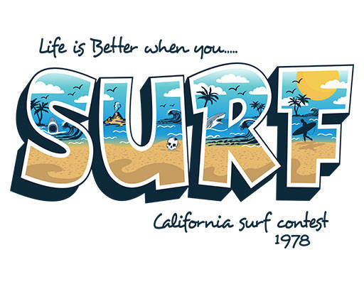 SURF立体英文字母矢量海洋矢量图案沙滩图案风景矢量图案