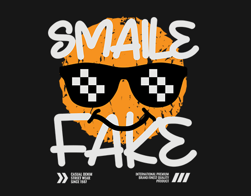 卡通表情图案手写英文字母图案戴墨镜的表情男装卡通印花素材微笑表情