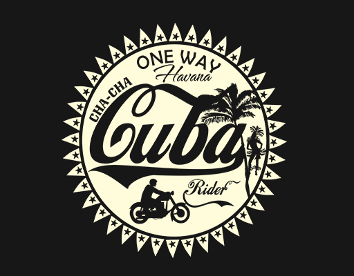 卡通徽章图案手写英文字母图案骑摩托车人物剪影卡通椰子树剪影图案