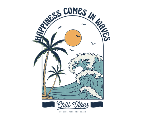 卡通海浪图案手绘海浪卡通椰子树图案海洋风景图案卡通英文字母男装印花图案