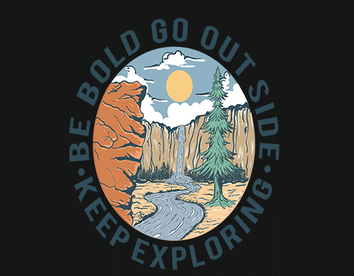 卡通山峰图案卡通树手绘风景图案圆形图案森林图案男装印花图案