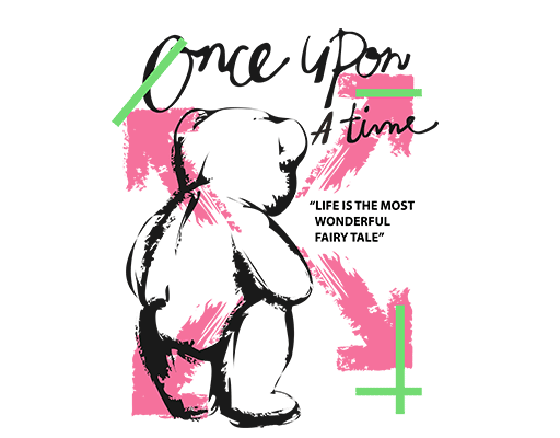 卡通小熊图案手写英文字母图案熊背影图案男装卡通印花素材男装T恤卫衣印花素材