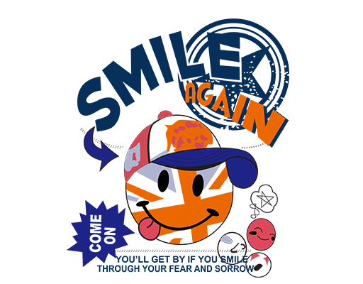 卡通表情图案手绘卡通微笑表情头像戴帽子的表情卡通英文字母男装卡通印花素材