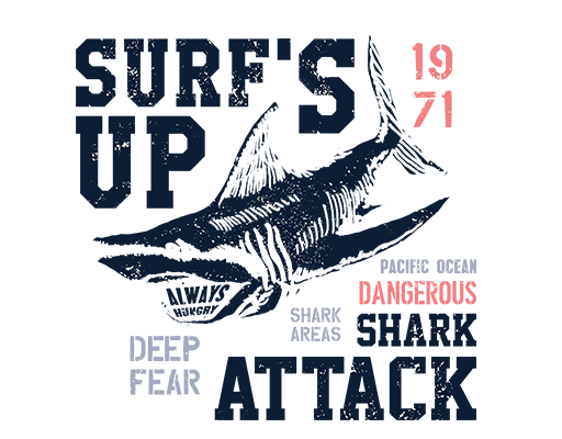 卡通鲨鱼图案破碎英英文字母图案海洋生物印花素材男装短袖印花图案