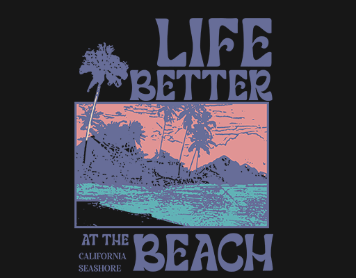 手写英文字母图案卡通树剪影图案山峰海洋印花图夏季印花素材