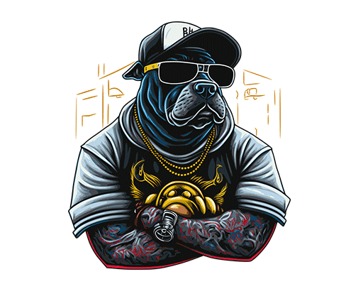 卡通动物头像手绘卡通狗带帽子的狗头像社会狗时尚动物印花素材男装印花素材