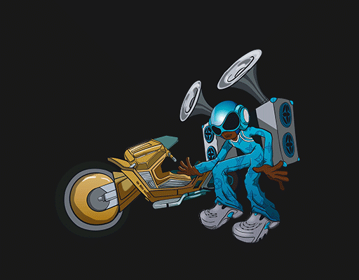 卡通外星人图案卡通摩托车音乐图案手绘卡通人物男装卡通印花素材