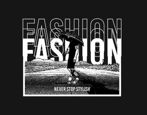 卡通人物剪影卡通英文字母打伞的男人文字线条图案男装印花素材