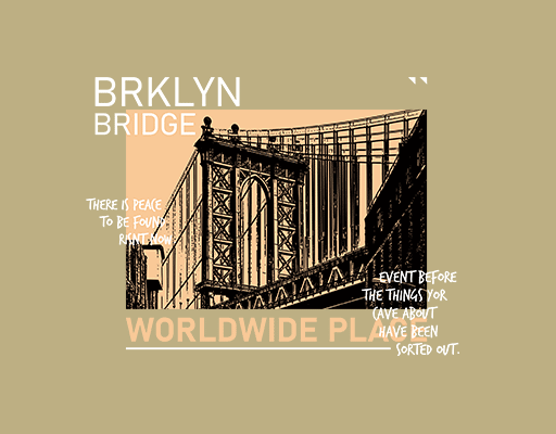 卡通英文字母图案城市图案手绘建筑图案手绘桥梁男装印花图案