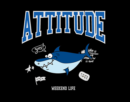 卡通鲨鱼图案手绘卡通动物变形英文字母手写英文字母男装印花图案