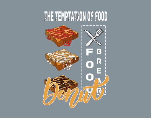 卡通面包图案卡通食物手写英文字母男装印花图案