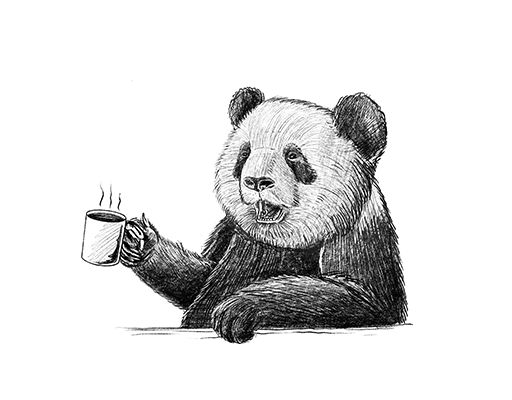 卡通熊猫图案手绘熊猫喝茶的熊猫男装印花素材手绘熊猫