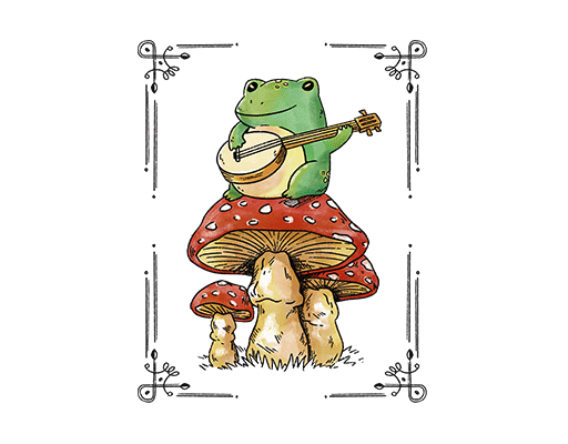 卡通青蛙图案弹吉他的青蛙卡通蘑菇图案卡通动物男装素材