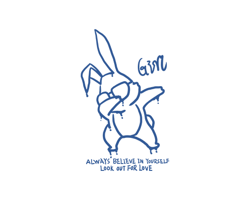 卡通兔子图案兔子线条图案男装印花素材起飞动作兔子