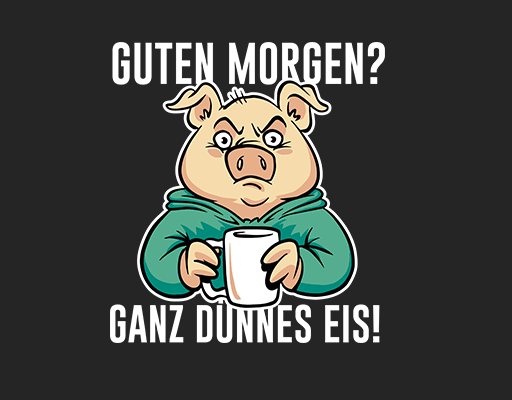 卡通猪头像喝咖啡的猪男装印花图案手绘猪T恤印花素材