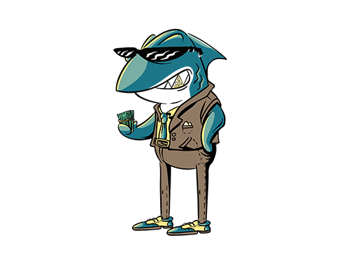 卡通鲨鱼图案手绘卡通动物戴眼镜的鲨鱼男装印花素材