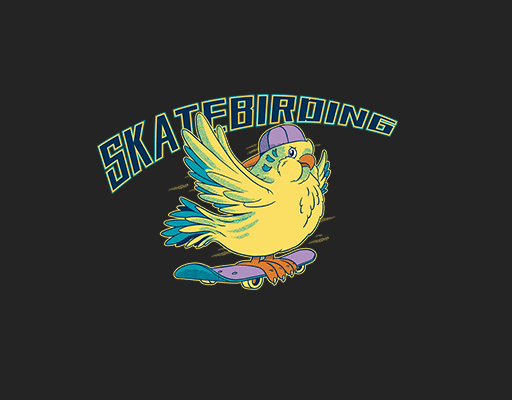 卡通小鸟图案戴帽子小狗滑板鸟图案可爱卡通动物男装印花素材