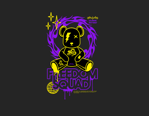 卡通小熊图案手绘小熊涂鸦英文字母图案简笔卡通男装印花素材