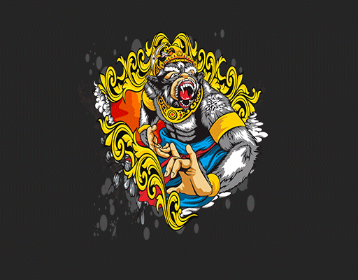 卡通猴子图案大猩猩图案卡通动物插画T恤印花图案