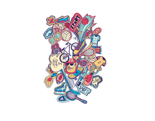 卡通人物头像卡通物品图案卡通排球鞋子运动印花图案男装图案