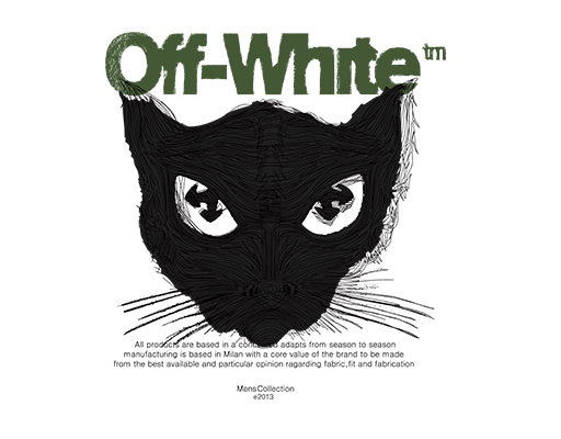 off white 猫头卡通动物头像男装印花素材手绘猫咪头像T恤印花图案