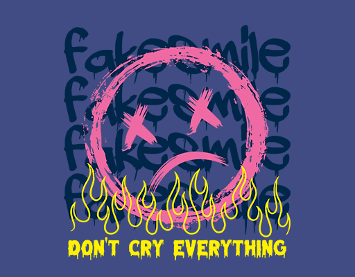 涂鸦表情图案微笑表情火焰图案手写英文字母卡通表情男装T恤印花素材