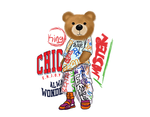 卡通小熊图案手绘小熊涂鸦英文字母手绘卡通动物简约英文字母T恤印花素材